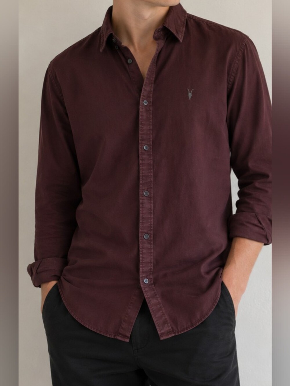 All Saints Men's Button-Down Shirt - Burgundy